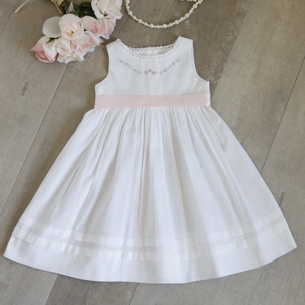 Strasburg Dress White Cotton Satin Sash Beach Portrait Flower Girl Rehearsal